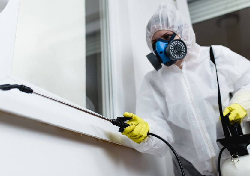 A technician from Carpet Addicts spraying for mosquito control service.